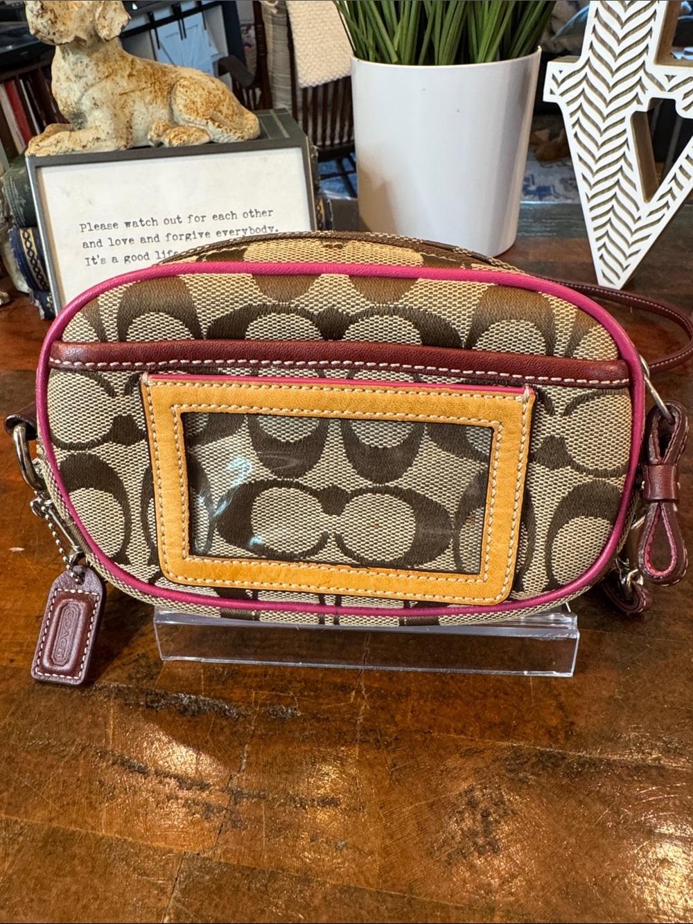 Coach Vintage Pink Suede and Signature Canvas Crossbody Bag - Picture 6 of 12